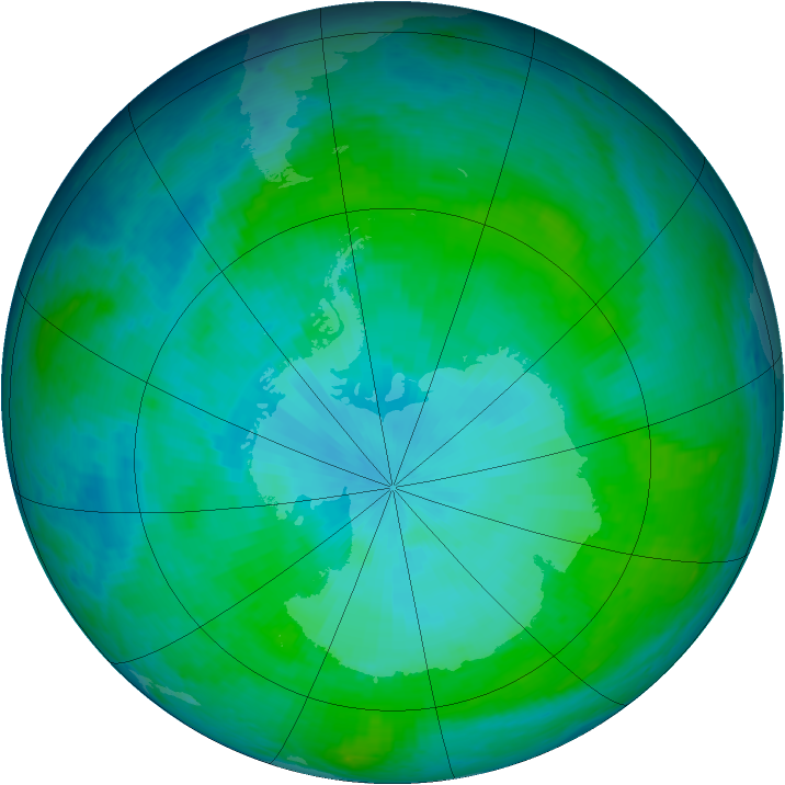 Antarctic ozone map for 13 January 2004